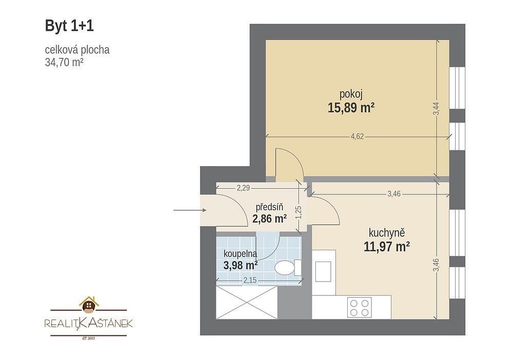 Byt 1+1 · 38 m² · Jáchymovská, Liberec - 3