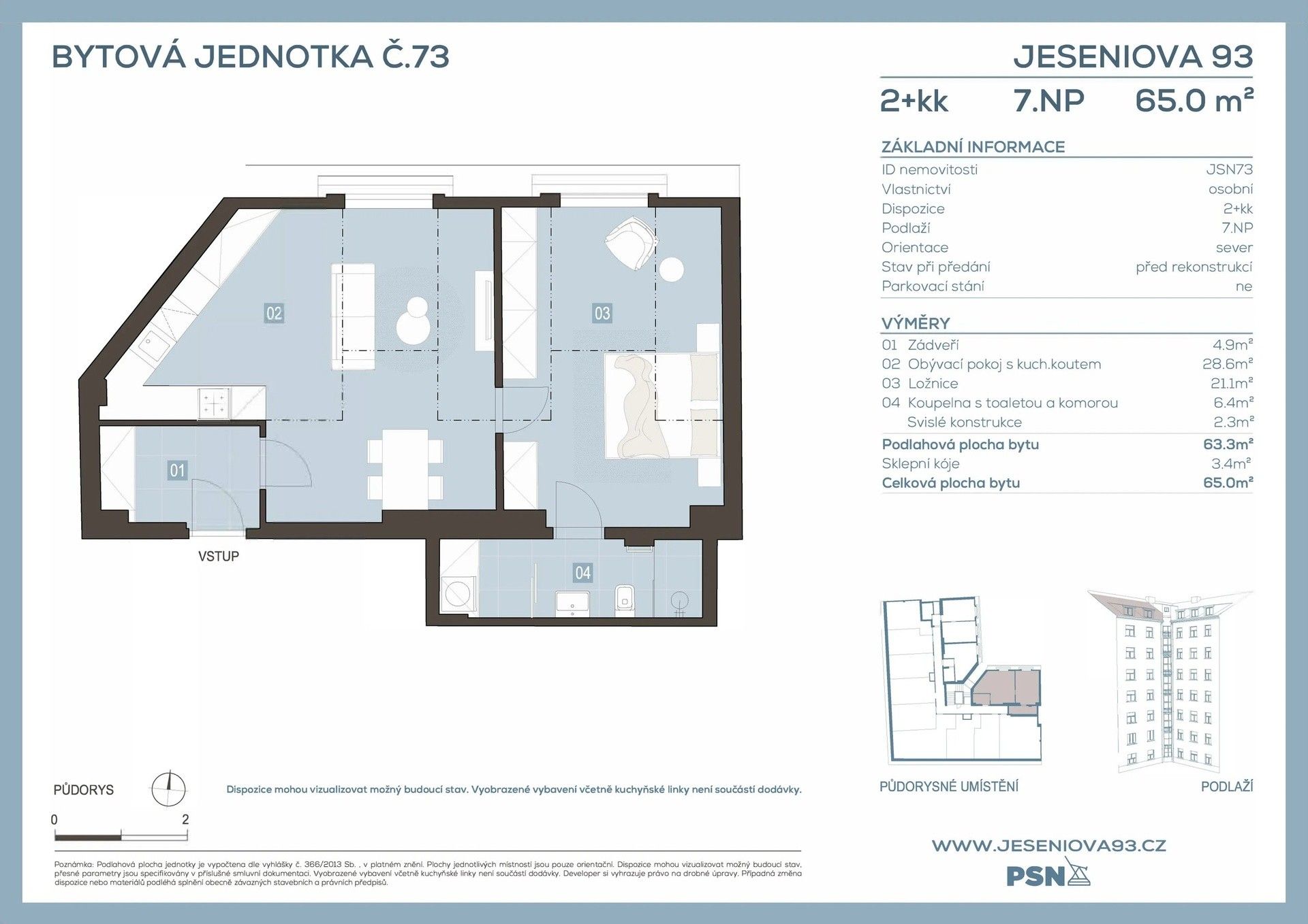 Prodej byt 2+kk - Jeseniova, Praha, 61 m²