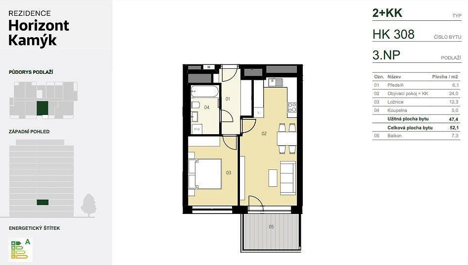 Byt 2+kk · 47 m² · Praha - Kamýk, okres Praha 12, Hlavní město Praha - 3