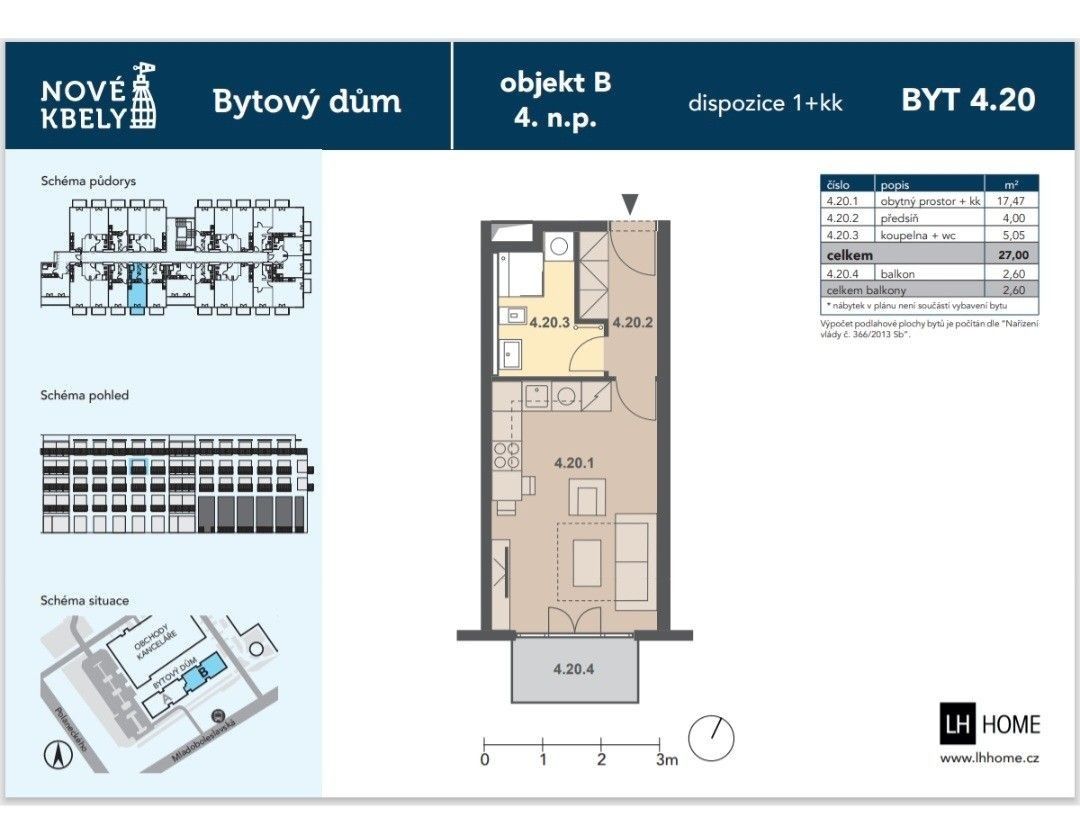 Byt 1+kk, 28 m²