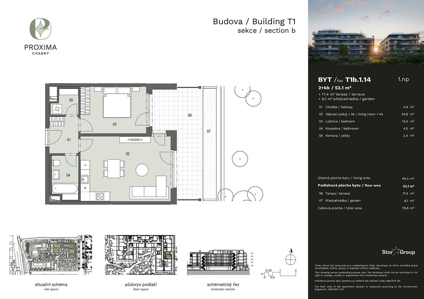 Byt 2+kk · 53 m² · Praha - Dolní Chabry, okres Praha 8, Hlavní město Praha - 3
