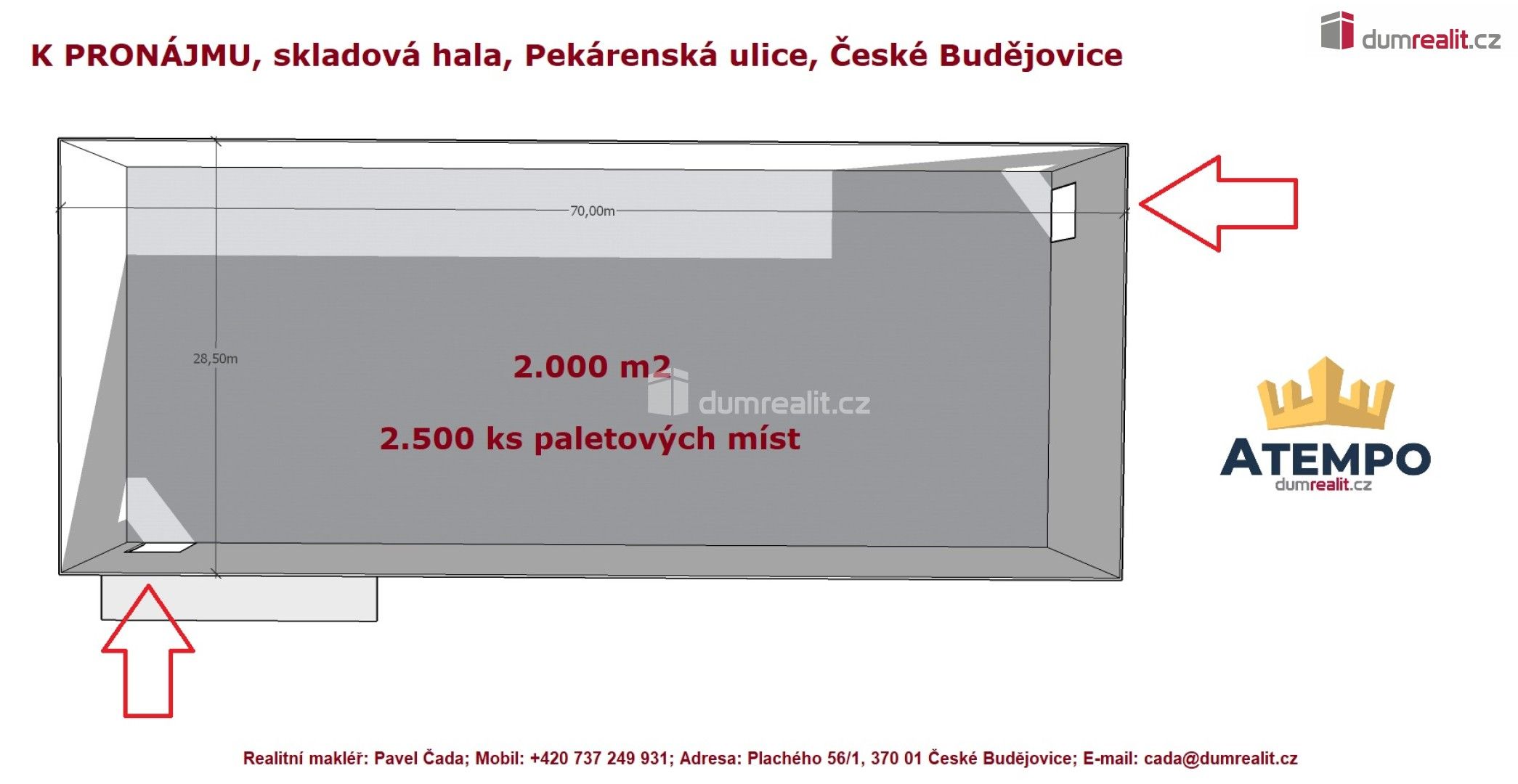 Pronájem sklad - Pekárenská, České Budějovice, 2 000 m²