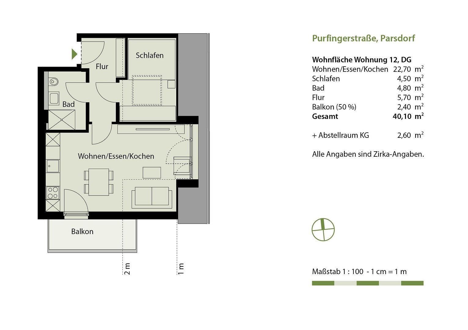 2+1, Parsdorf Parsdorf Bayern 85599, 41 m² - 2