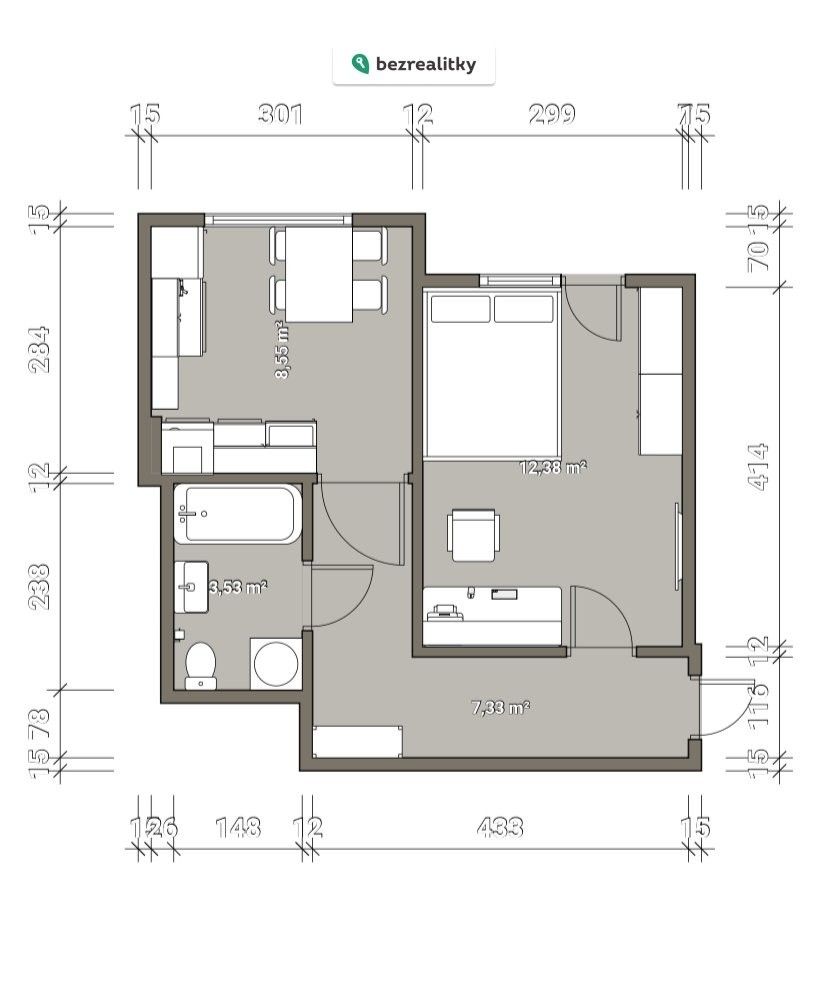 Byt 1+kk, 30 m²