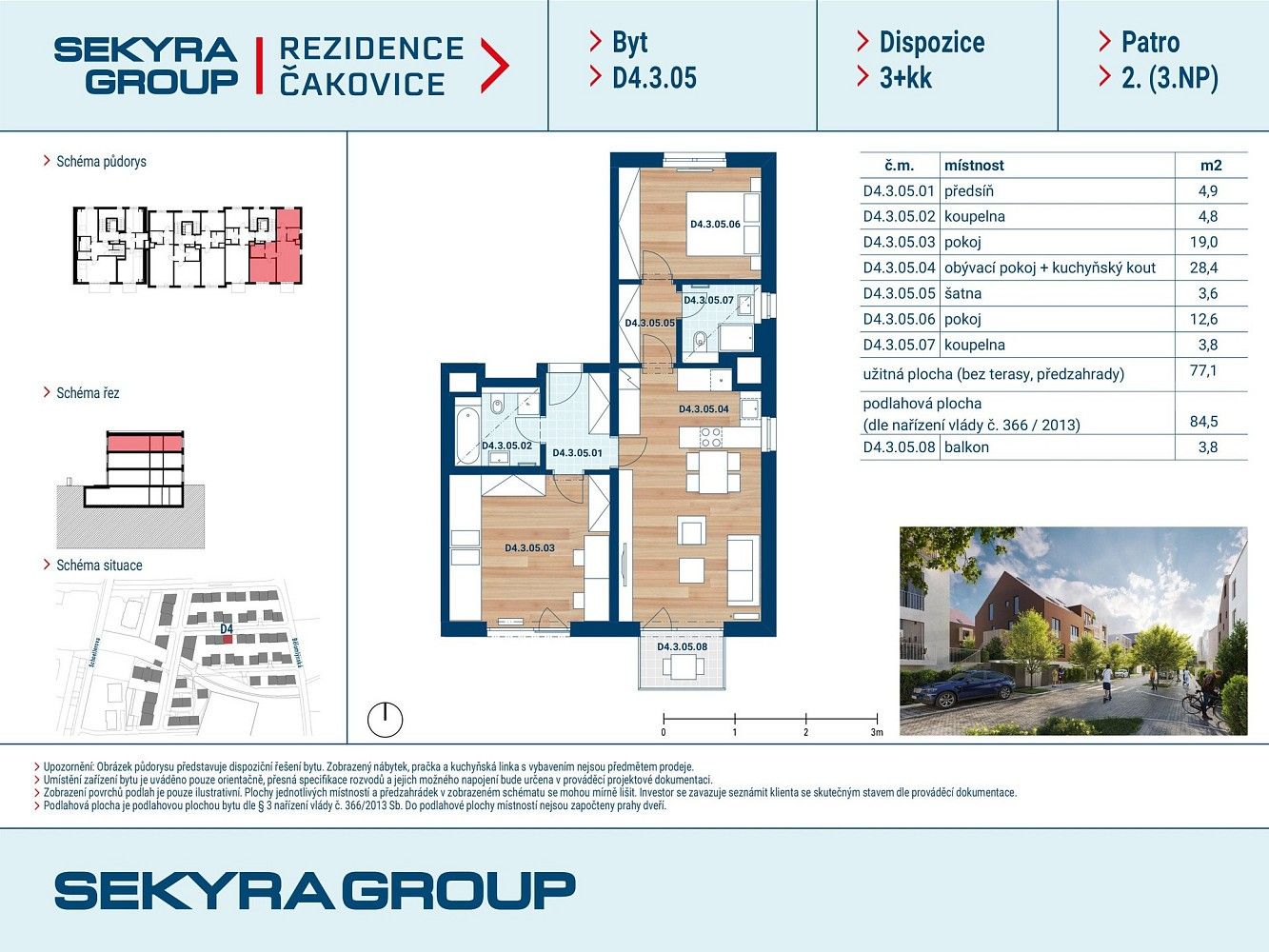 3+kk, Schoellerova, Praha 9 - Čakovice, 77 m² - 2