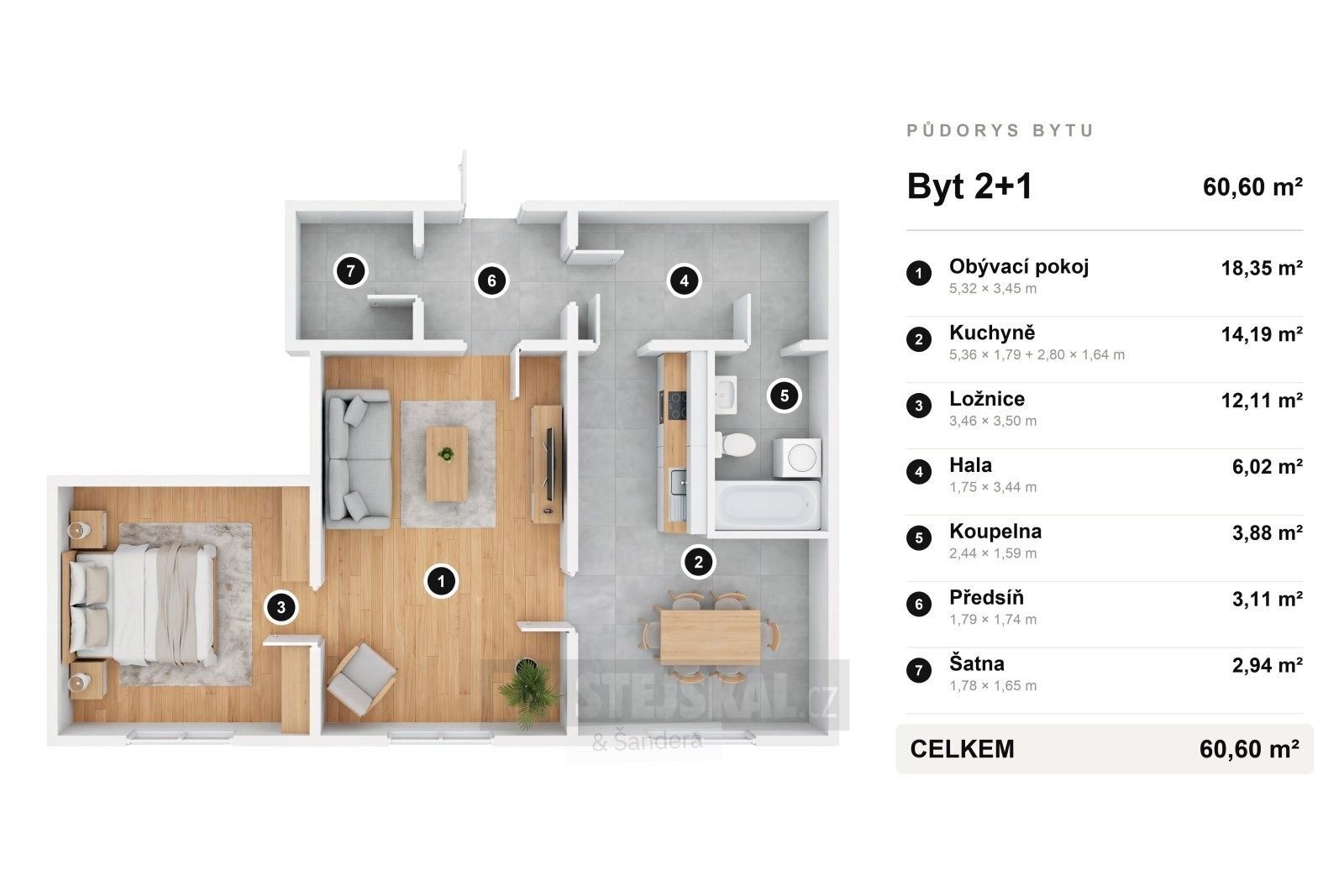 Byt 2+1 · 63 m² · Větrná 807, České Budějovice 2 - 3