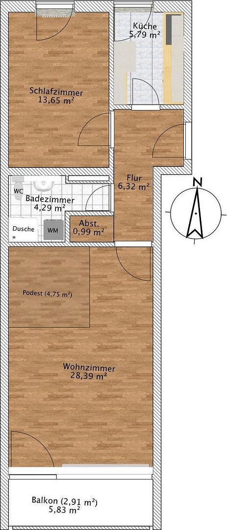 2+1, Georgenschwaigstraße 29 München Milbertshofen Bayern 80807, 62 m² - 2