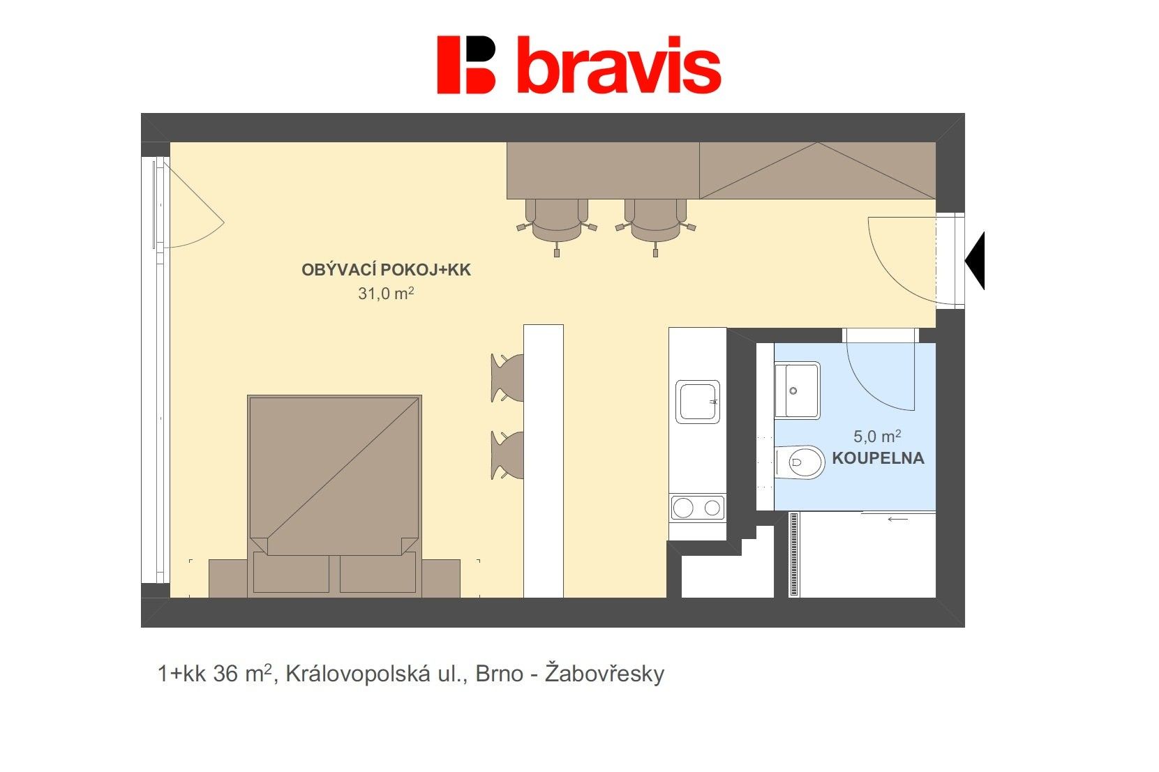 Byt 1+kk · 35 m² · Královopolská 3052, Brno Žabovřesky - 4